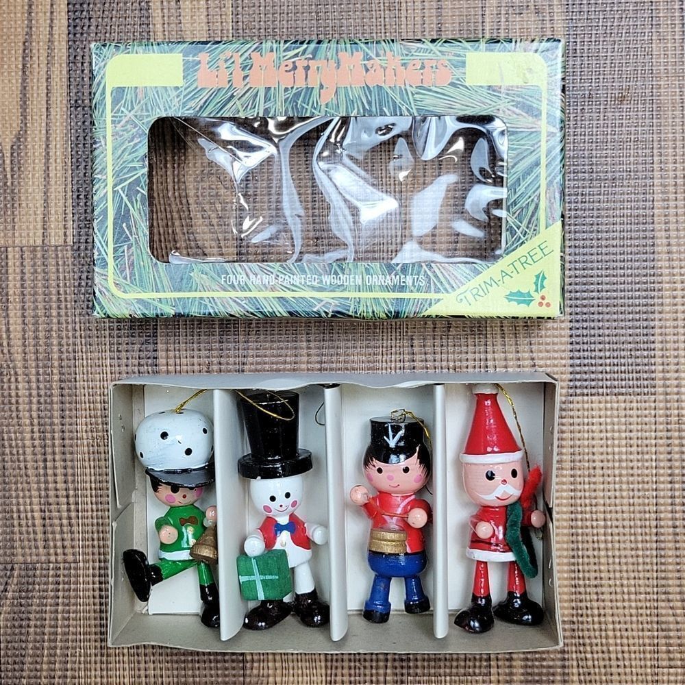 Vintage 1980 Trim a Tree Lil Merry Makers Handpainted Wooden Christmas O…